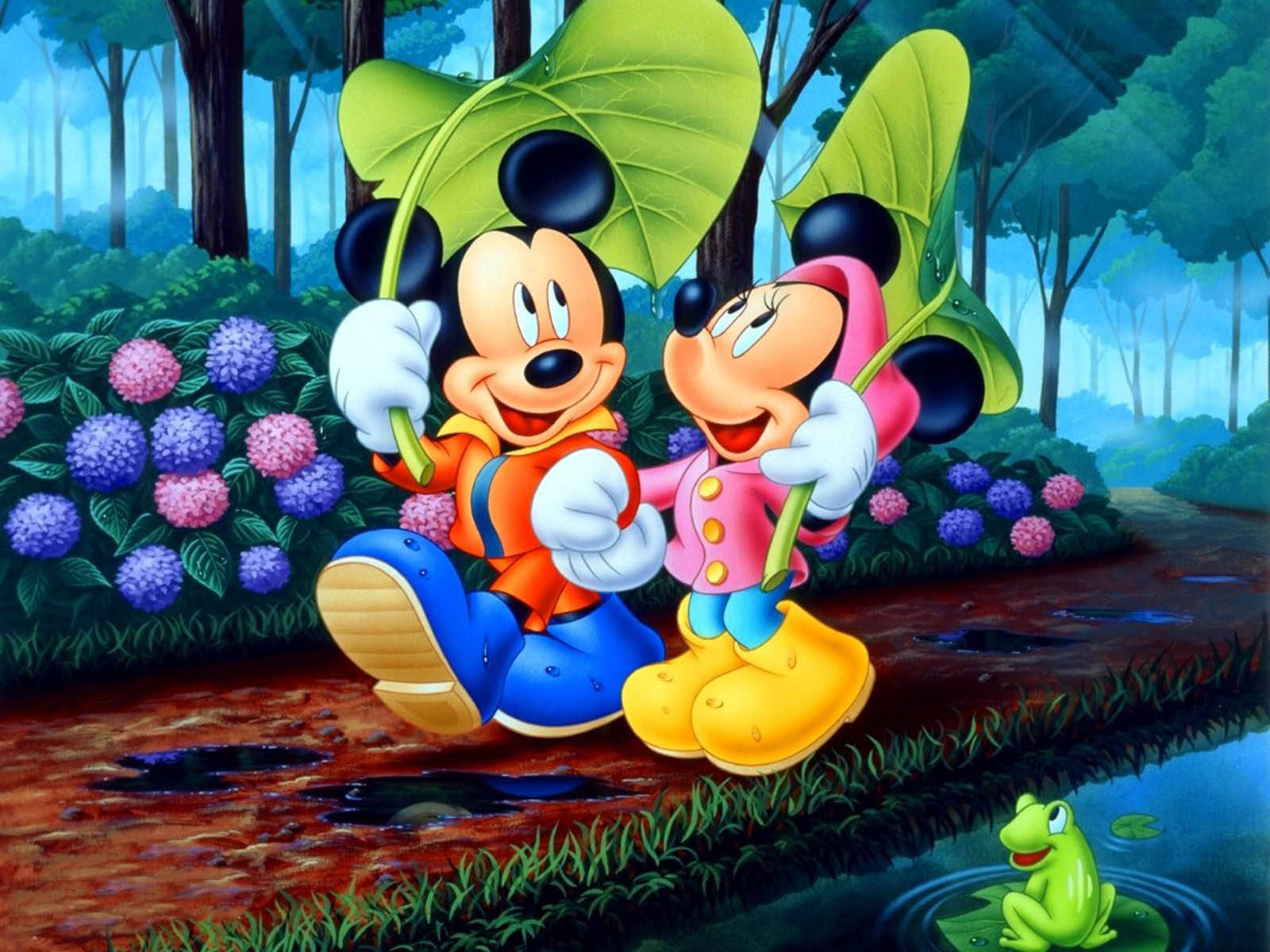 Mickey And Minnie Mouse In Nature Wallpaper