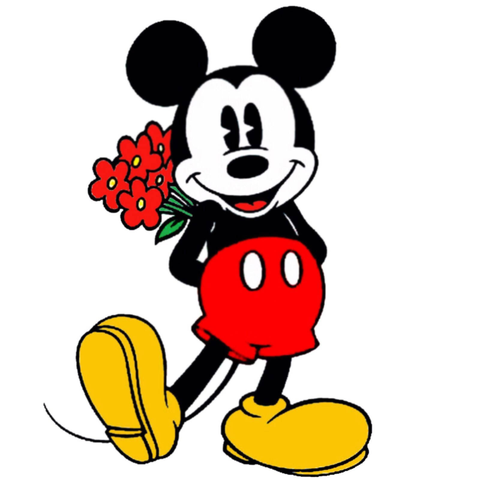 Mickey Mouse Disney With Red Flowers Wallpaper