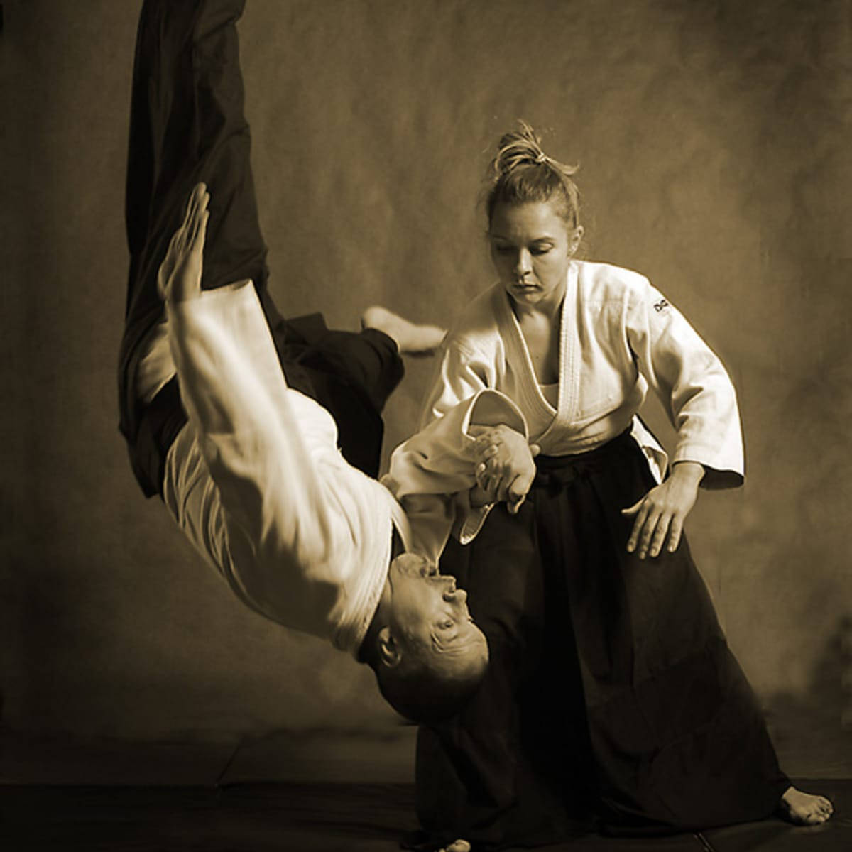 Mid Action Koshi Nage In Sepia Tone Wallpaper