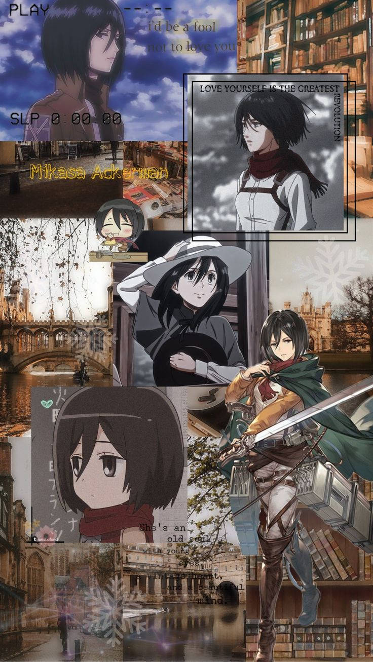 Mikasa Cute Six-photo Collage Wallpaper