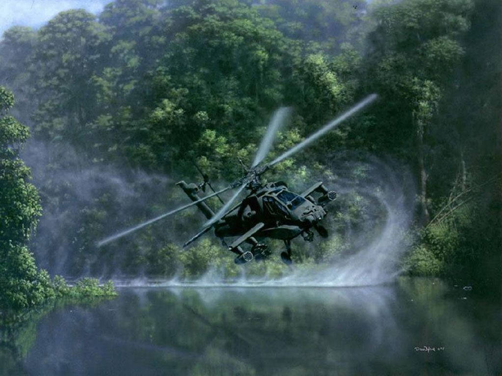 Military Attack Helicopter Over Water Wallpaper