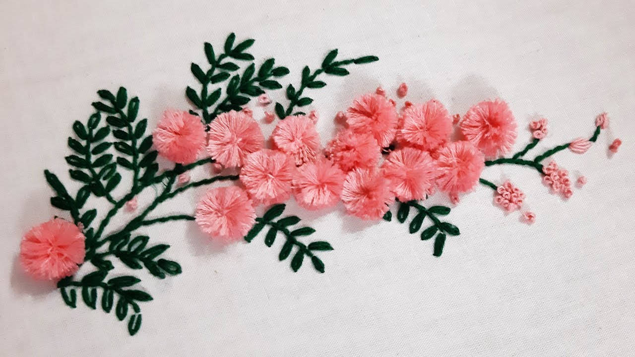 Mimosa Flower Embroidery Stitch Wallpaper