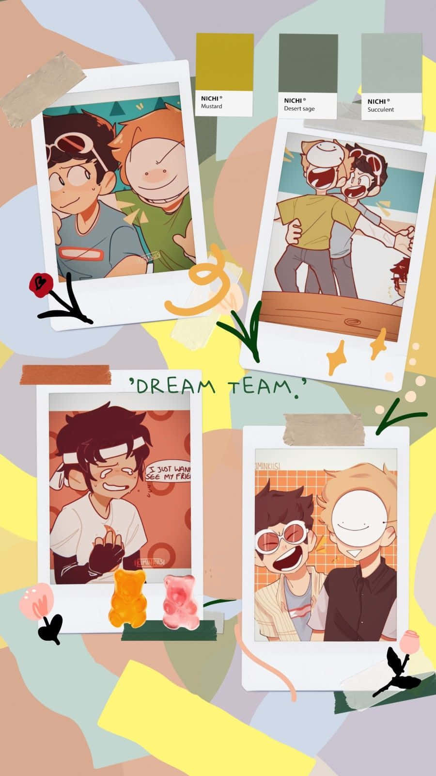 Minecraft Dream Team With Sapnap Polaroid Digital Illustration Wallpaper