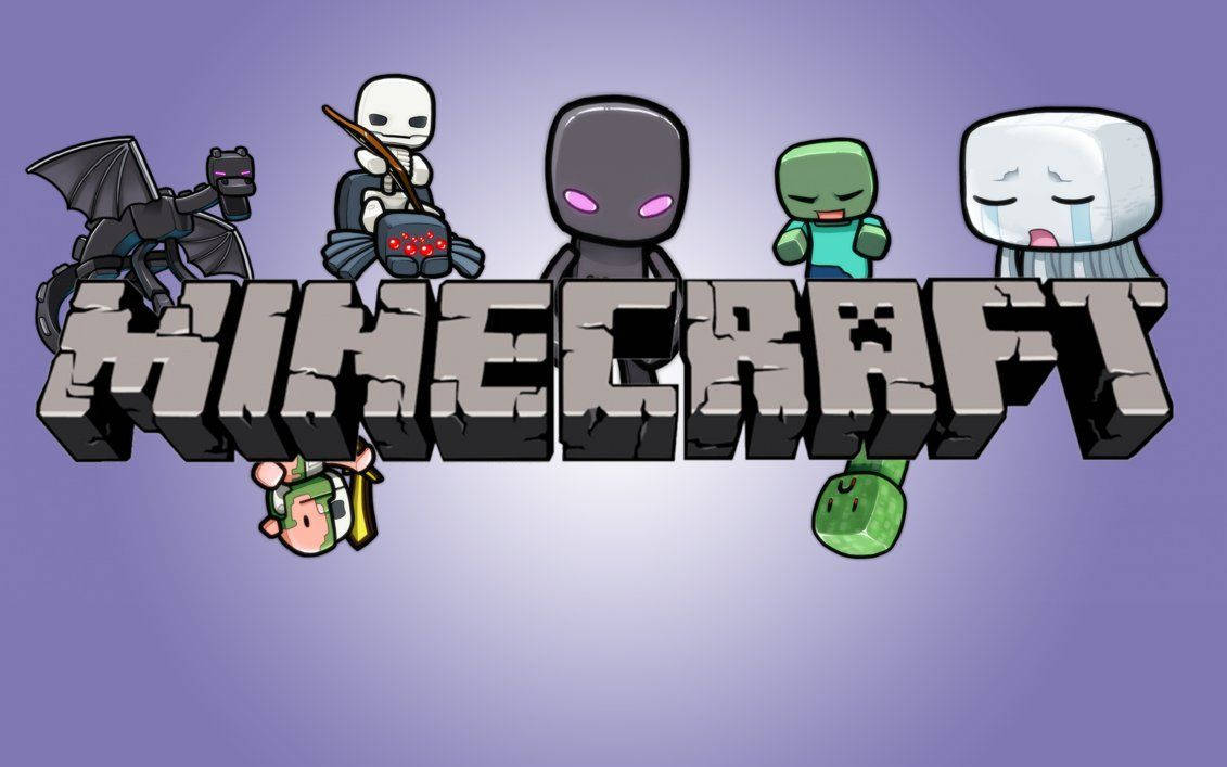 Minecraft Logo With Cartoon Characters Wallpaper
