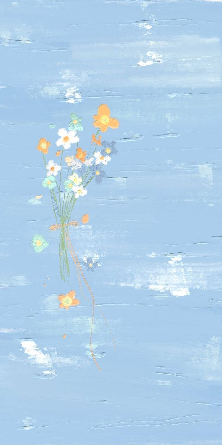 Minimalist White And Orange Floral Paint Wallpaper