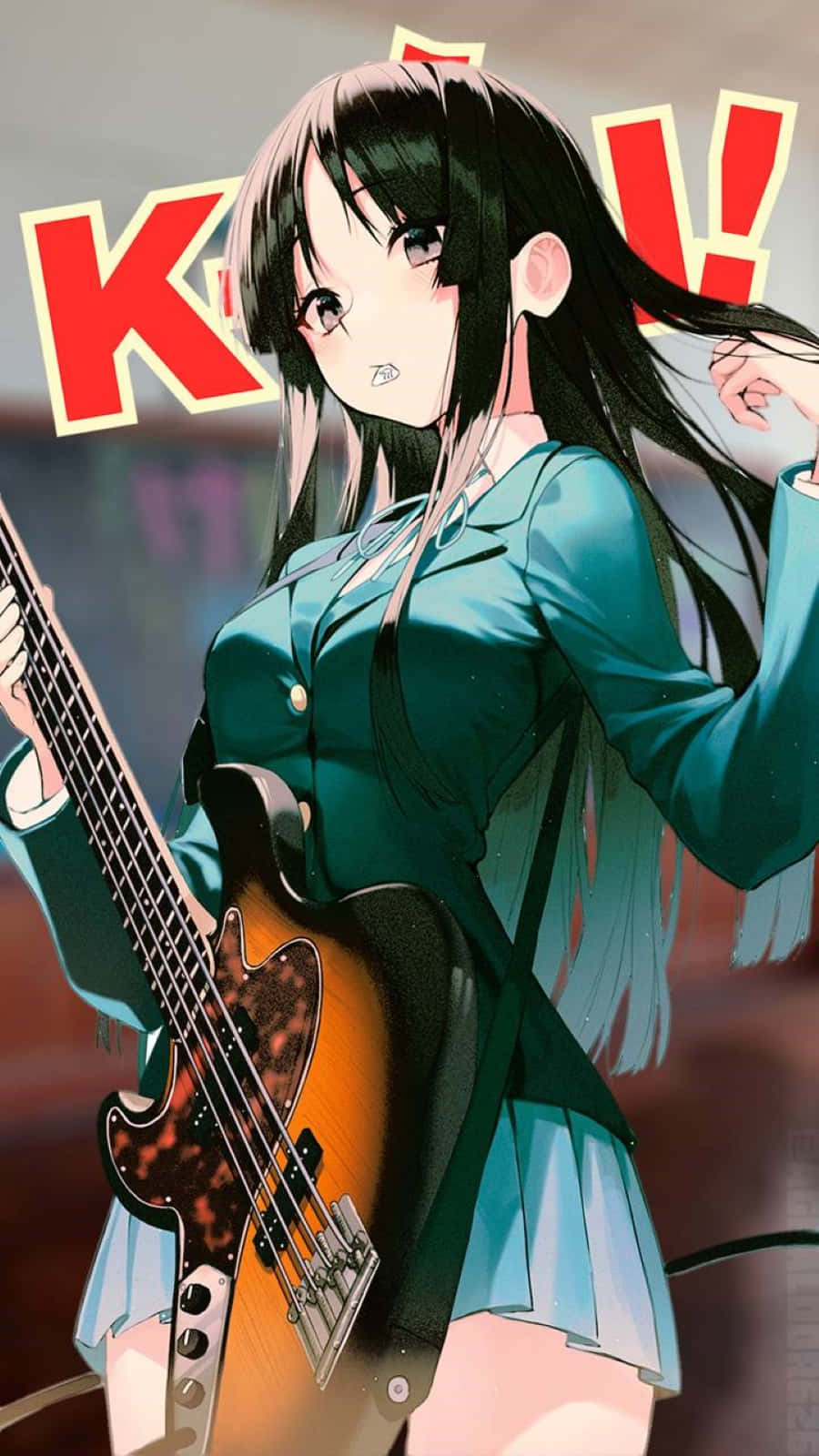 Mio Akiyama Playing Bass Guitar Wallpaper