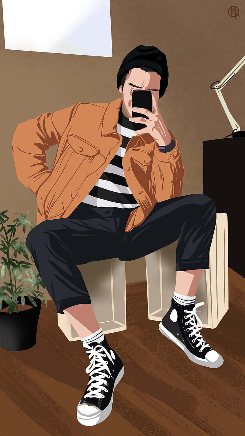 Mirror Selfie Man Digital Illustration Wallpaper