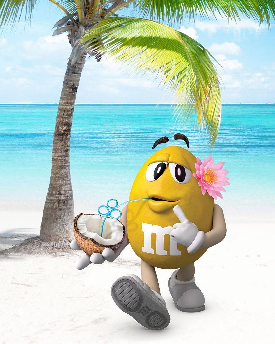 Mms Yellow Sipping Coconut Juice Wallpaper