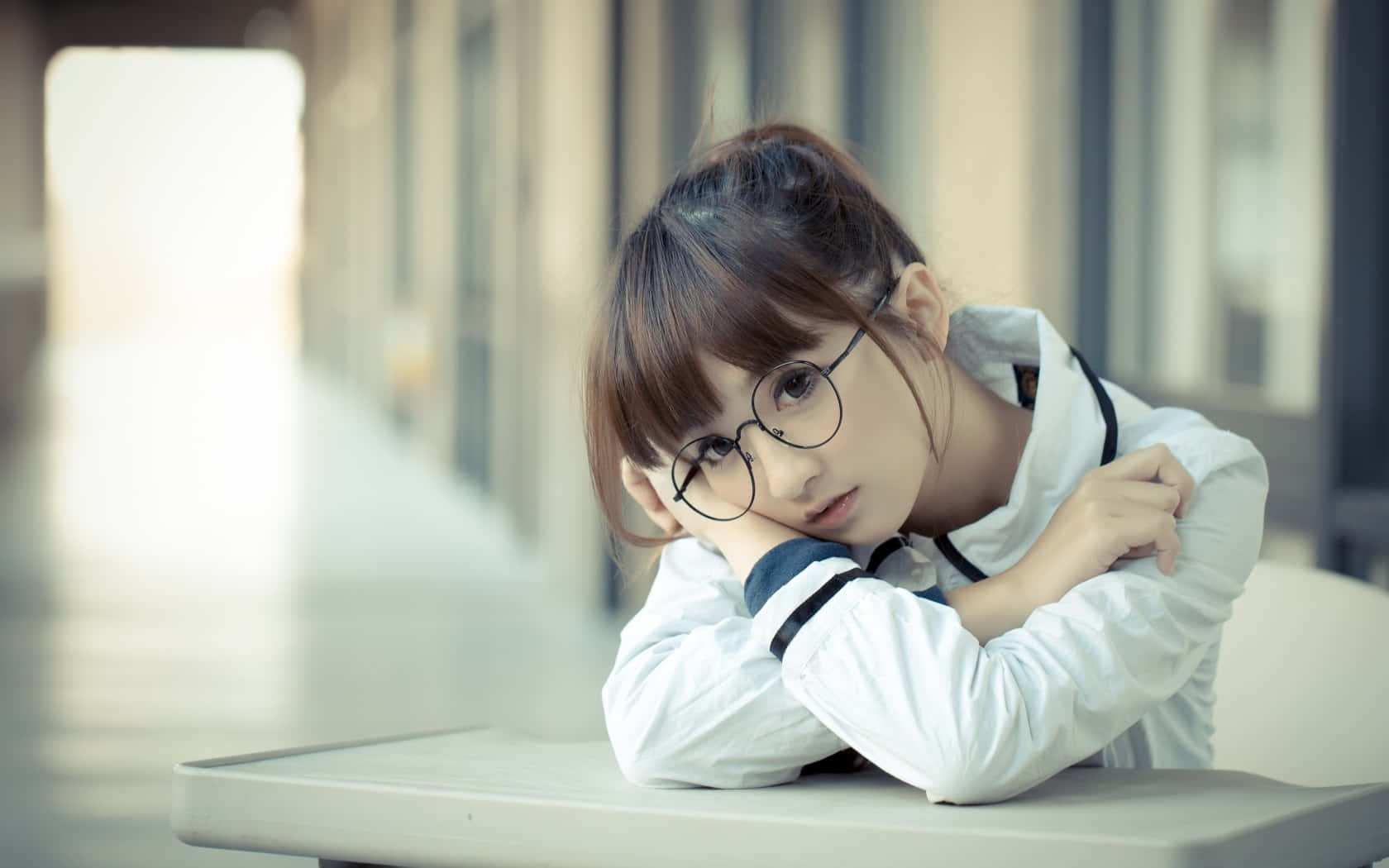 Modern School Girl Glasses Wallpaper