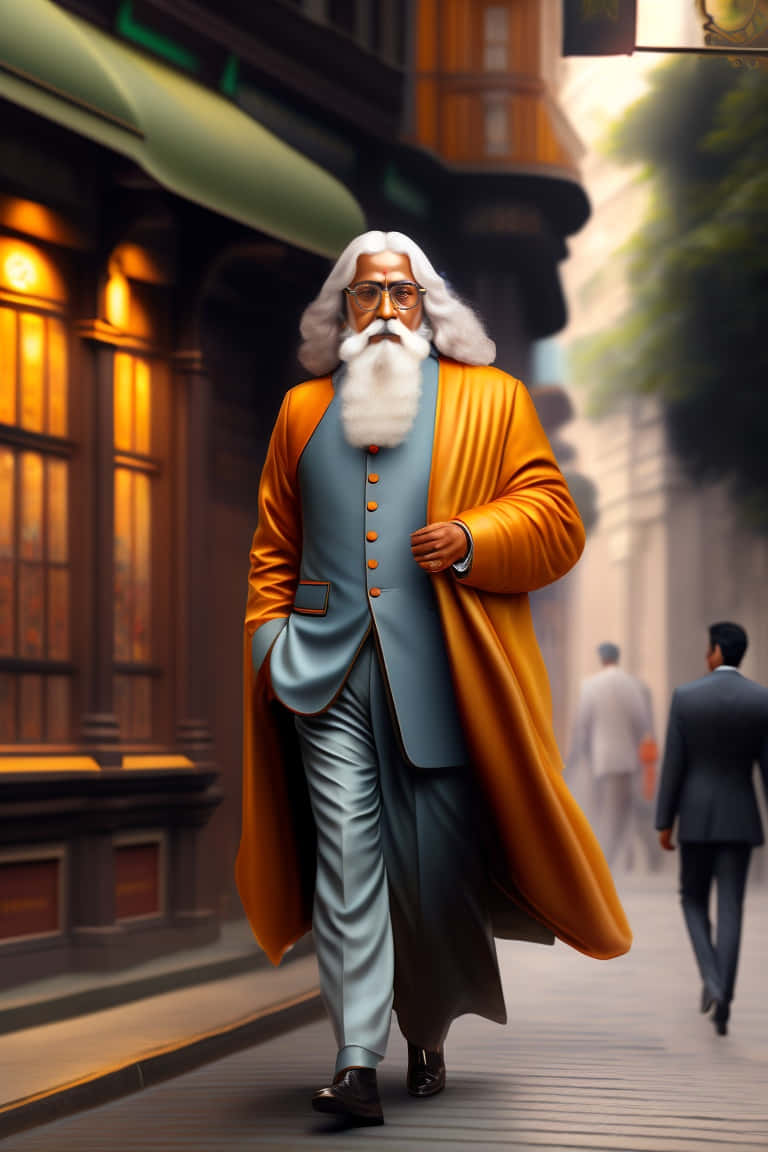 Modern Tagore Walking Through City Wallpaper