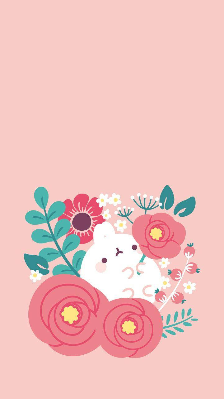Molang With Flowers Wallpaper