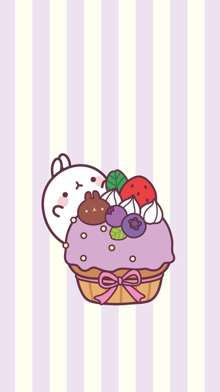 Molang With Purple Cupcake Wallpaper