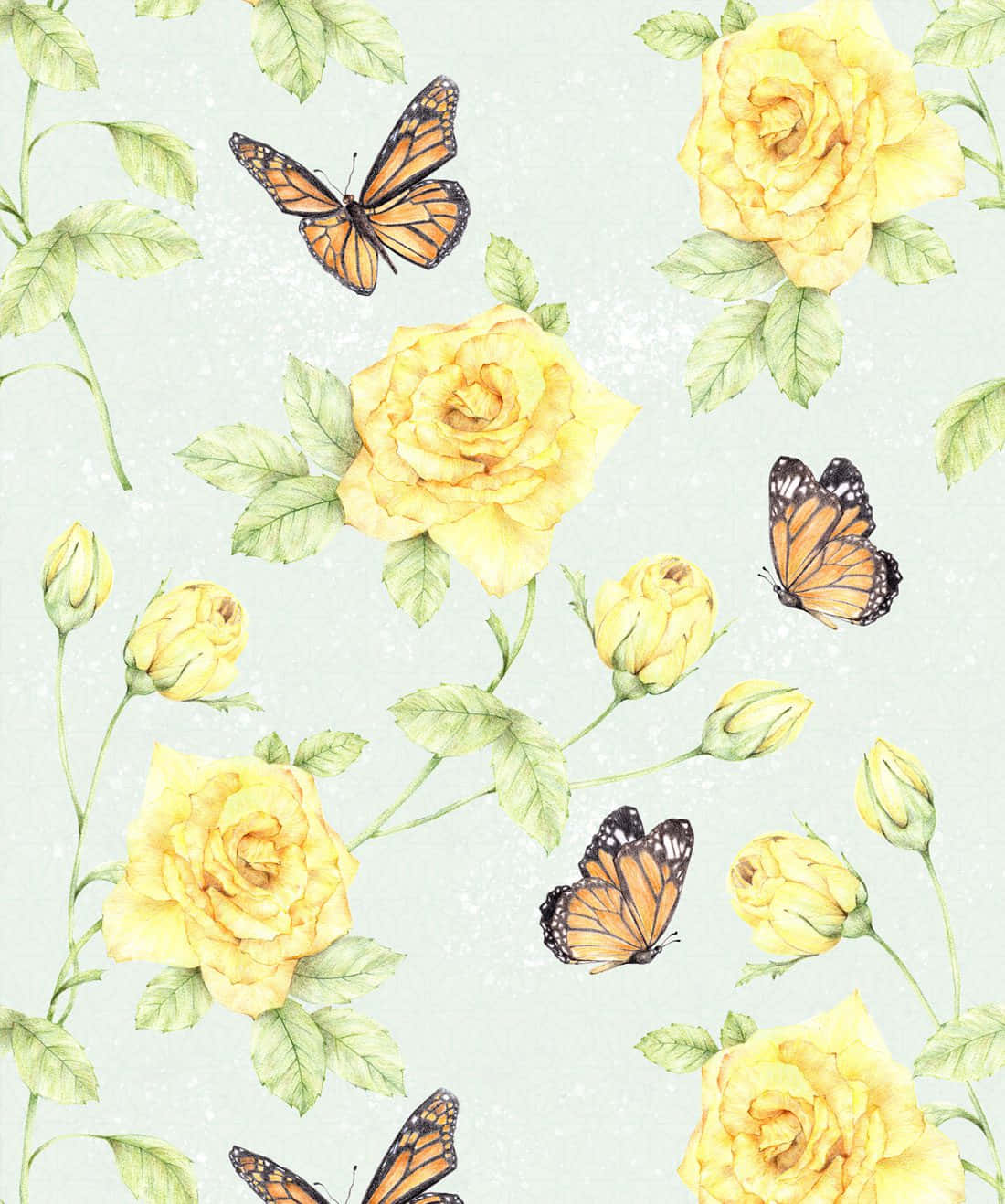 Monarch Butterflies And Milton King Roses Illustration Wallpaper