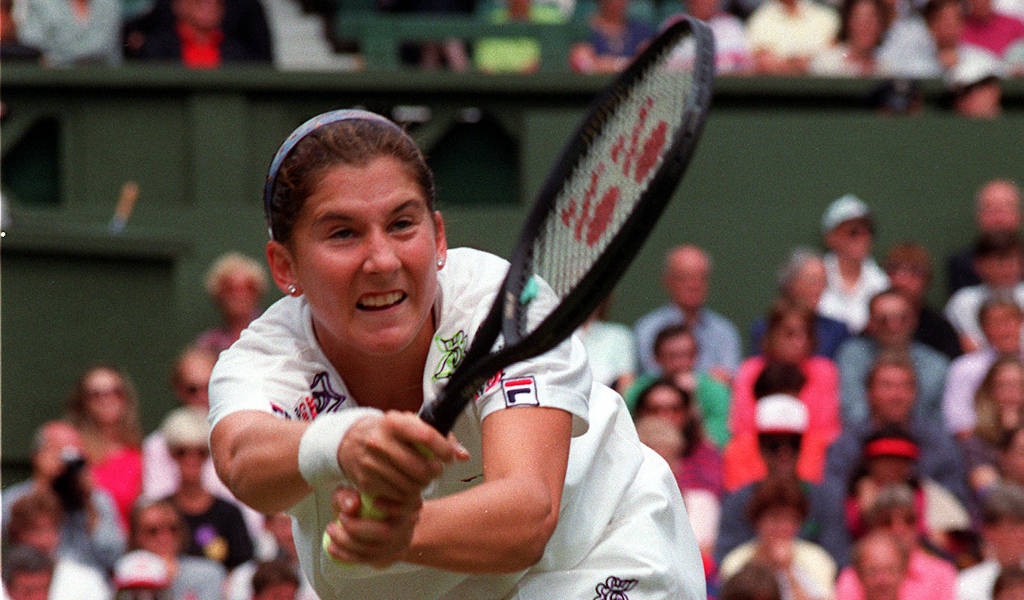 Monica Seles Holding Racket Both Hands Wallpaper