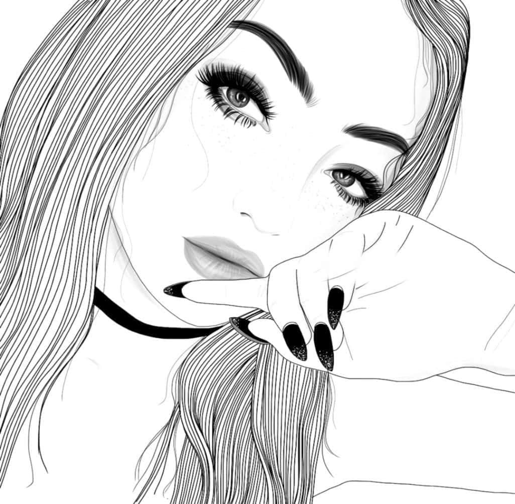 Monochrome_ Sketch_of_ Thoughtful_ Girl Wallpaper