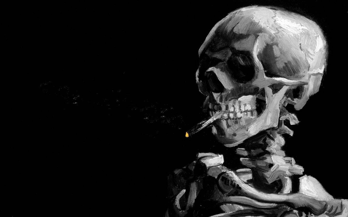 Monochrome Smoking Skeleton Wallpaper
