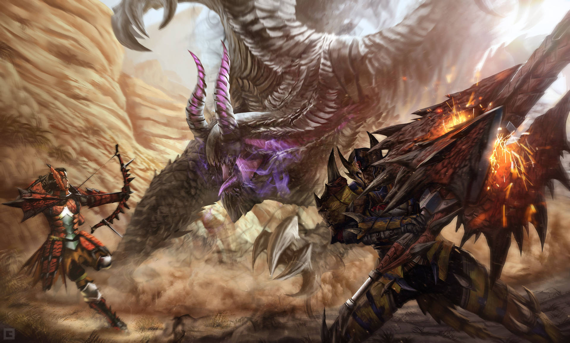 Download free Monster Hunter 4k: Epic Battle Scene With Archer Wallpaper -  MrWallpaper.com