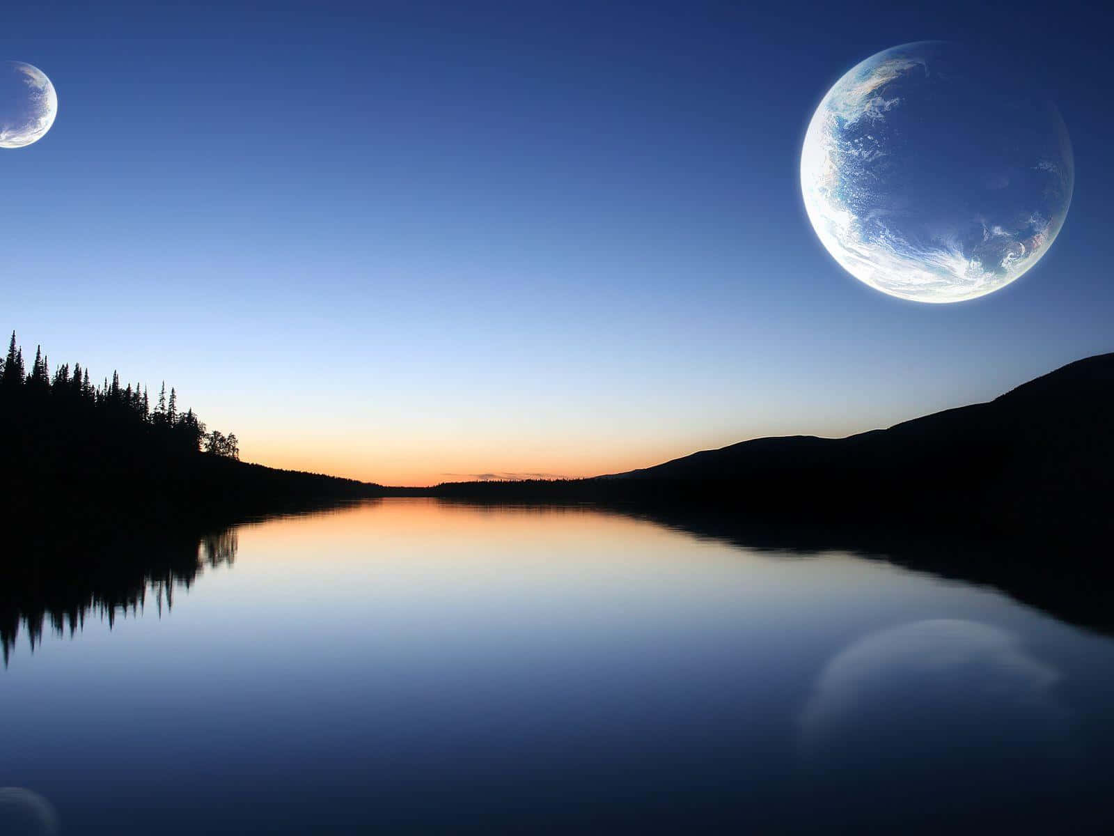 Moon And Planets In The Water Wallpaper