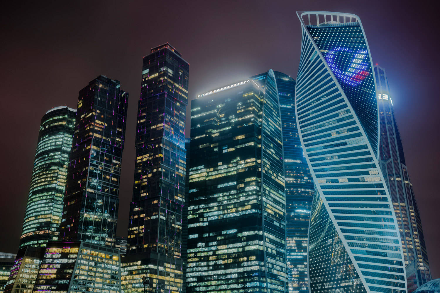 Moscow Illuminated Supertall Skyscrapers Wallpaper