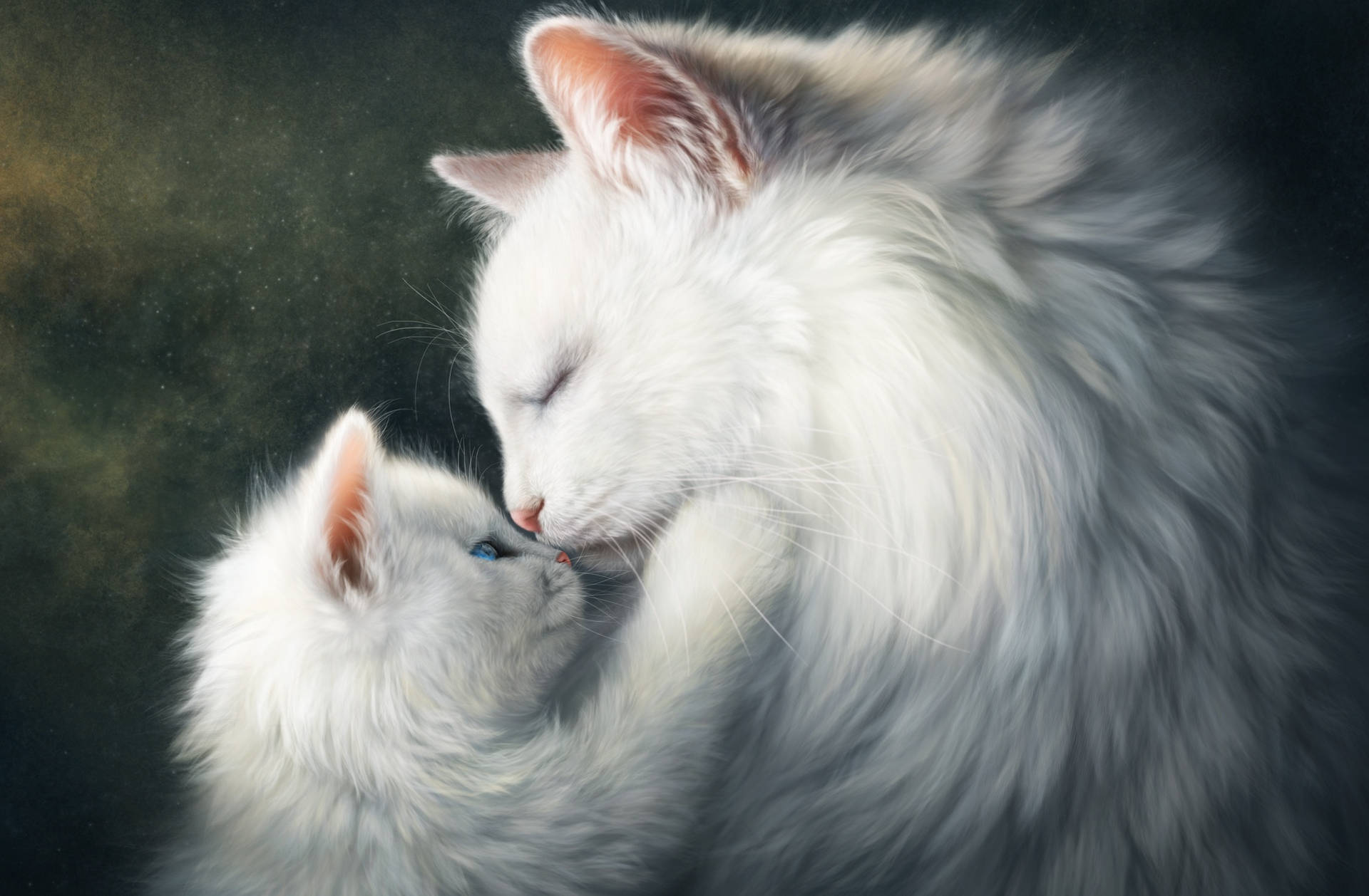 Mother And Baby Cat Painting Desktop Wallpaper