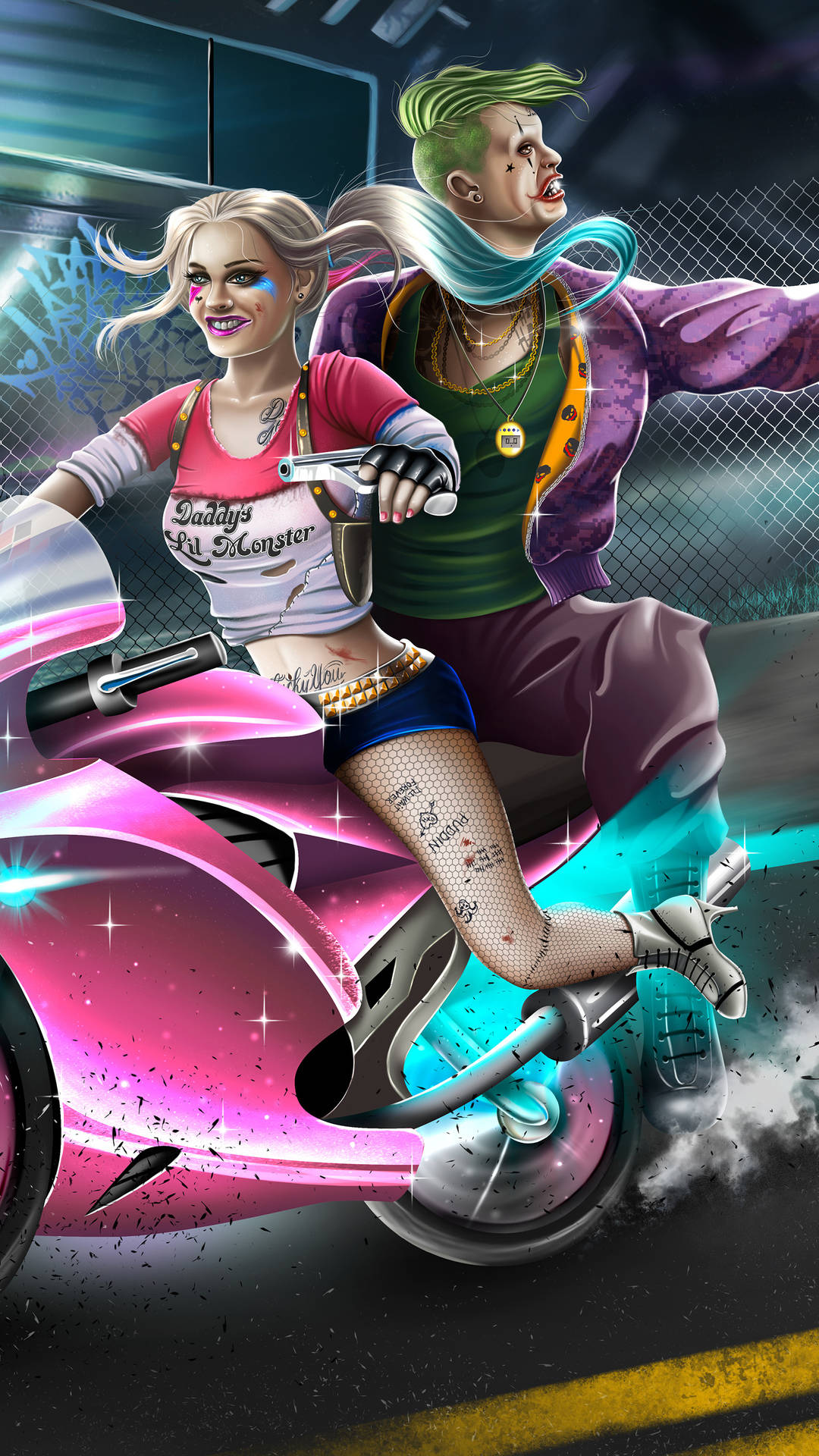 Download free Motorbike Joker Harley Quinn Phone Wallpaper - MrWallpaper.com