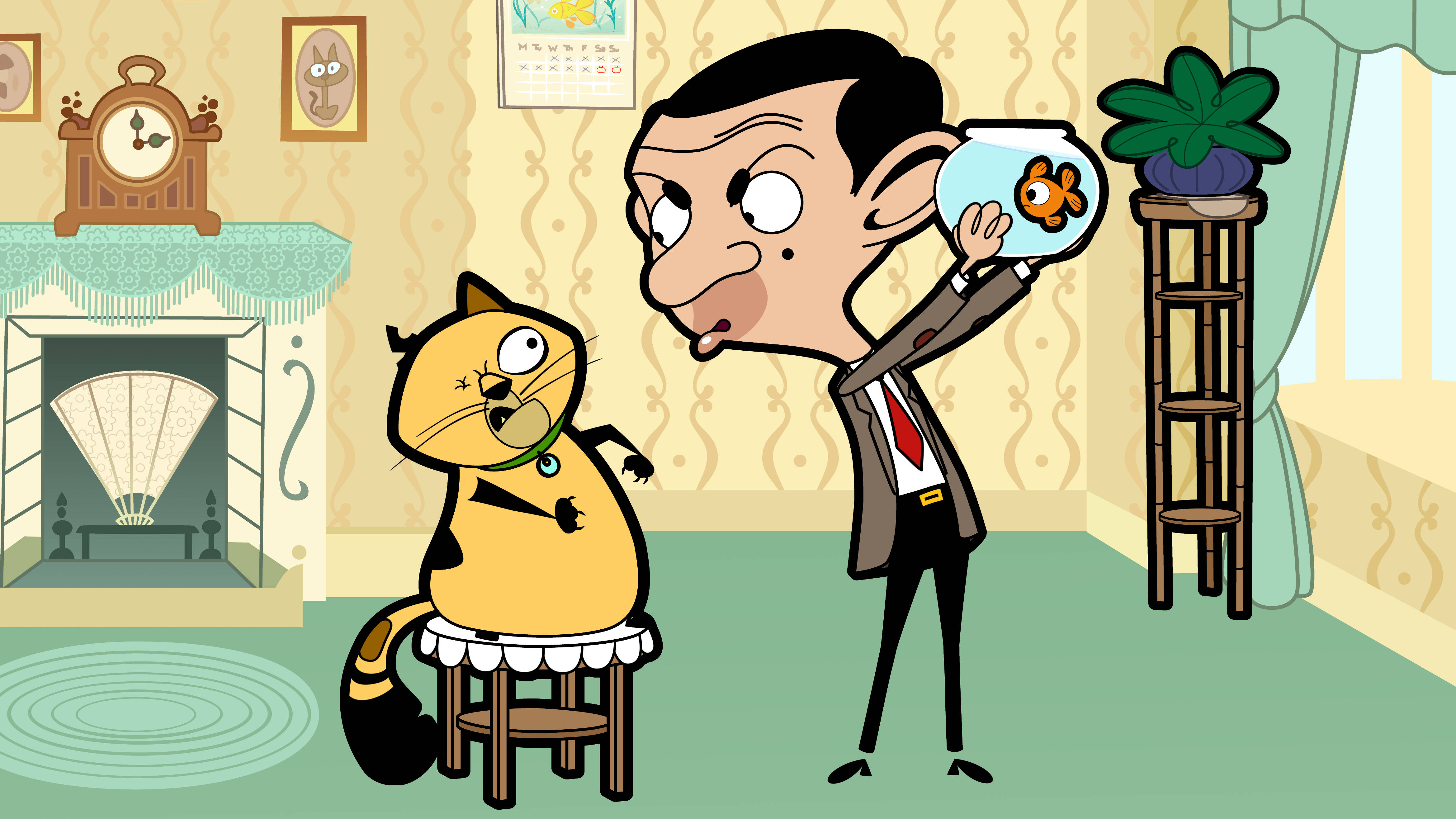 Mr Bean 4k Cat And Goldfish Wallpaper