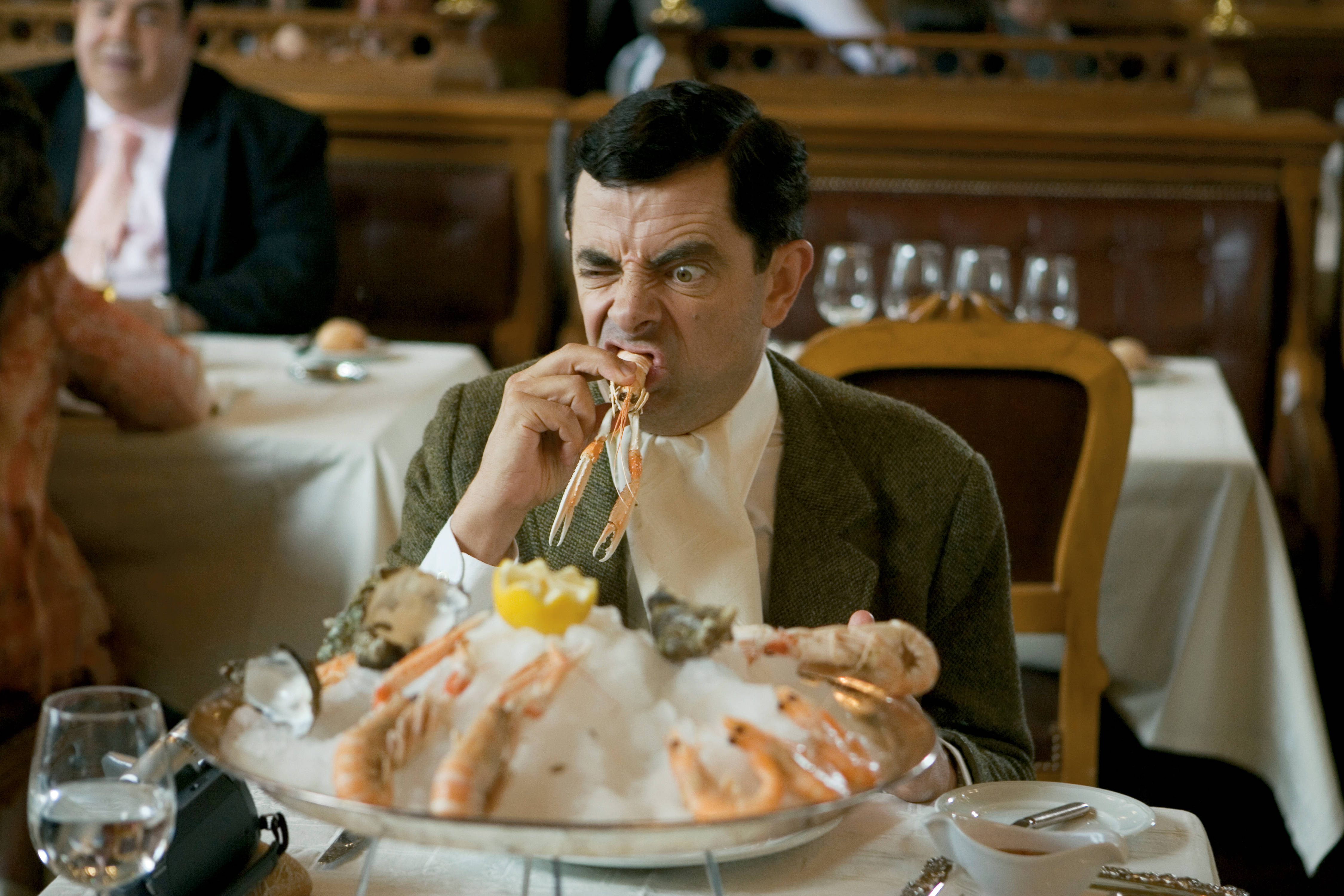 Mr Bean 4k Eating Shrimp Wallpaper