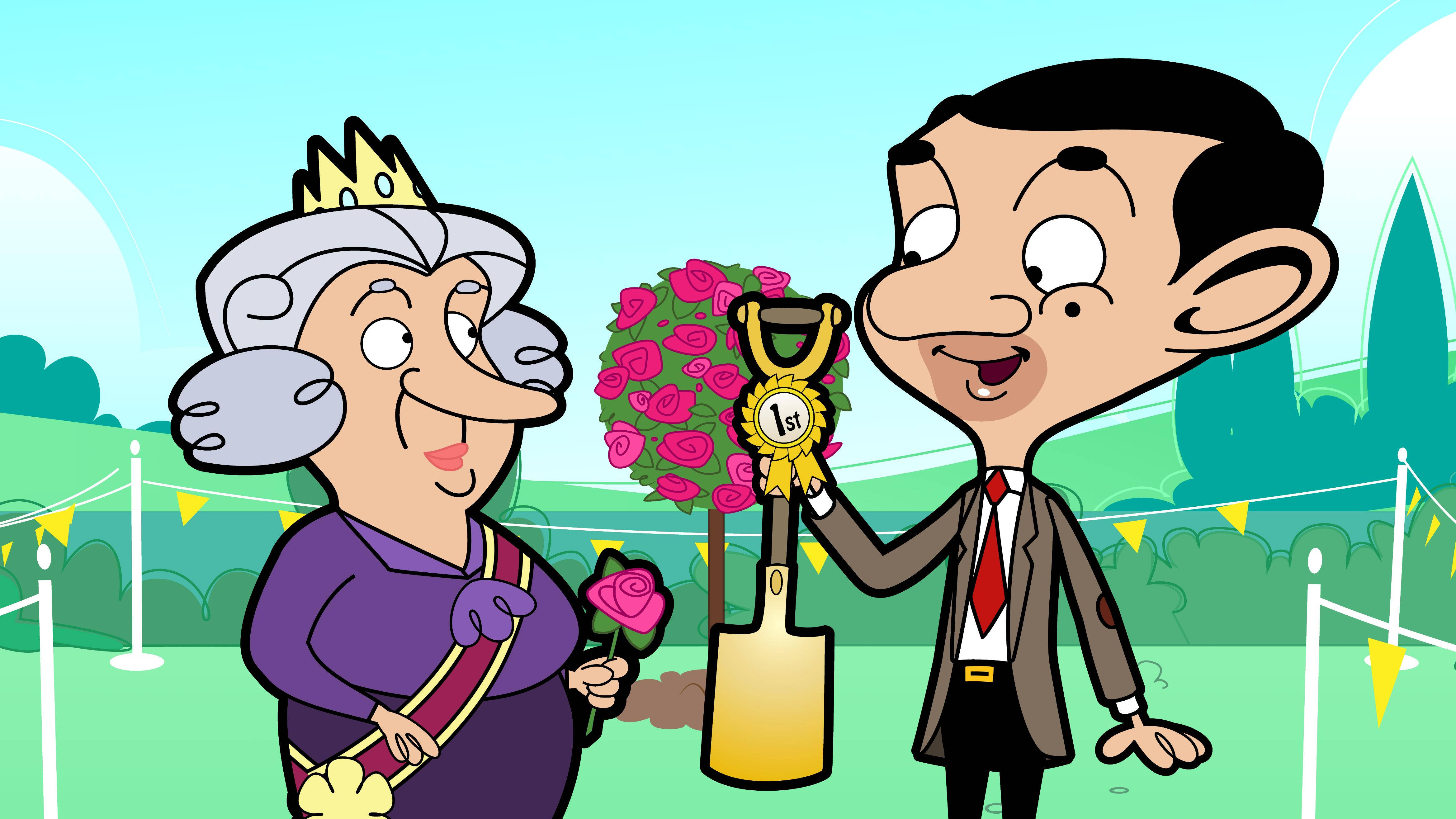 Mr. Bean In Suit Holding A Trophy Wallpaper
