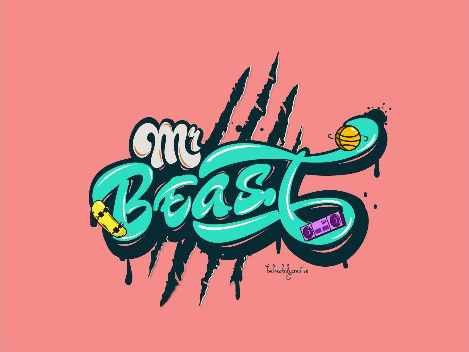 Mr Beast Wordmark In Pink Backdrop Wallpaper