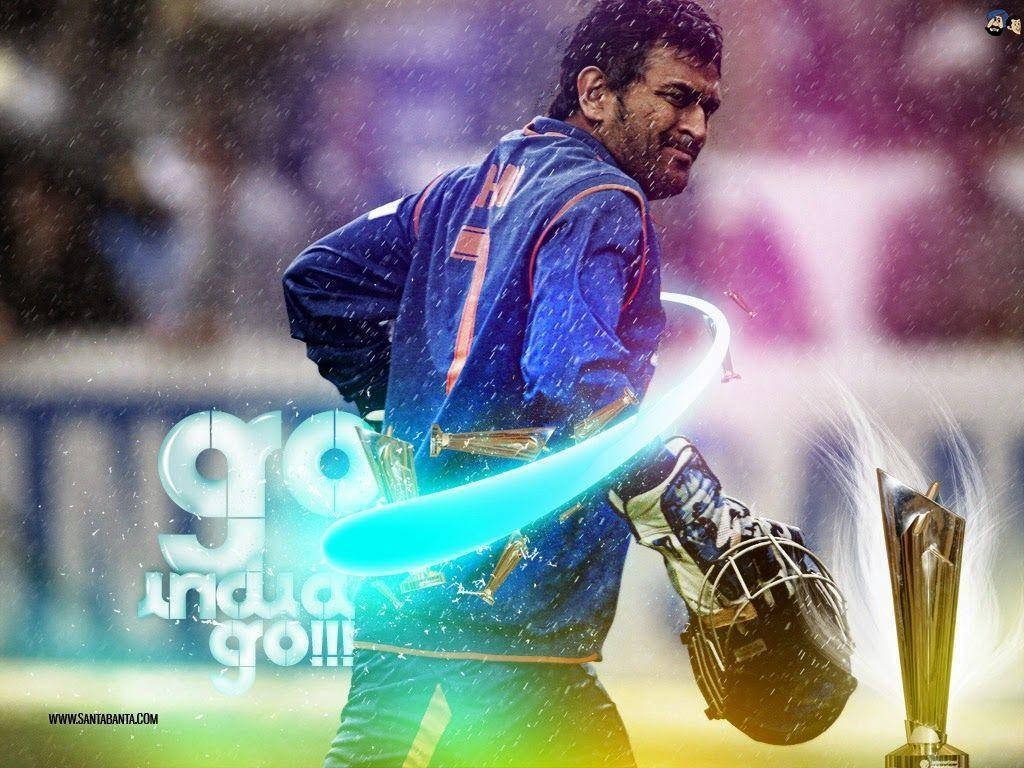 Ms Dhoni With Championship Trophy Wallpaper