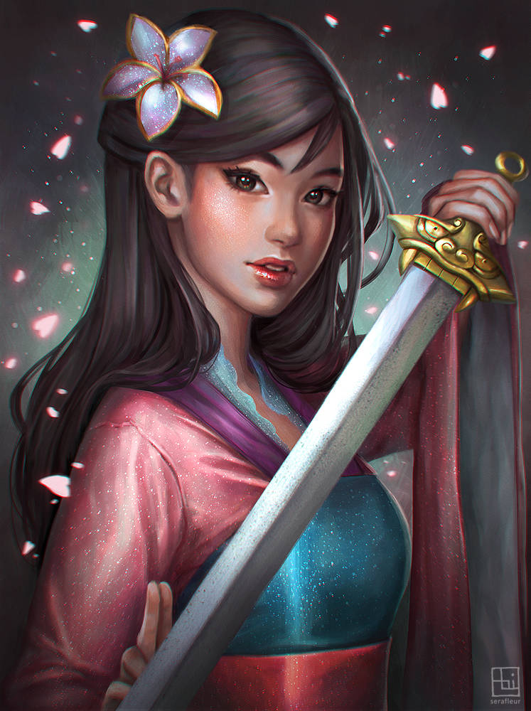 Mulan With Flower Flakes Wallpaper
