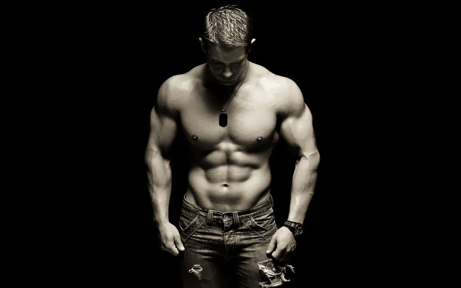 Muscular Man Blackand White Workout Inspiration Wallpaper