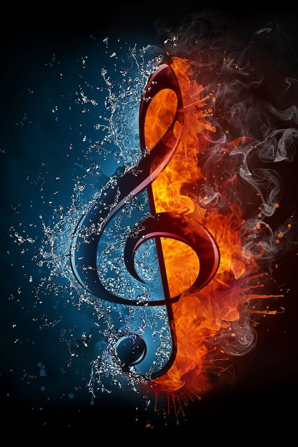 Music Symbols Treble Clef In Blue And Orange Wallpaper