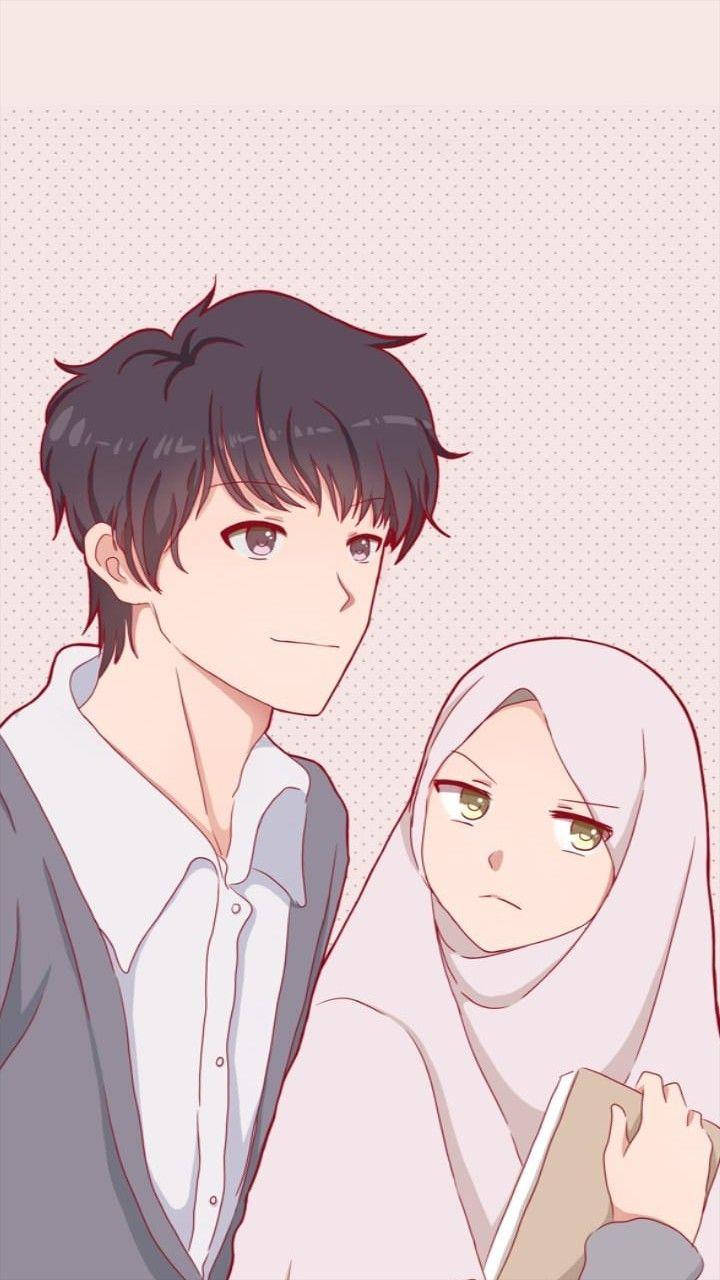 Muslim Couple Cartoon Anime Aesthetic Wallpaper