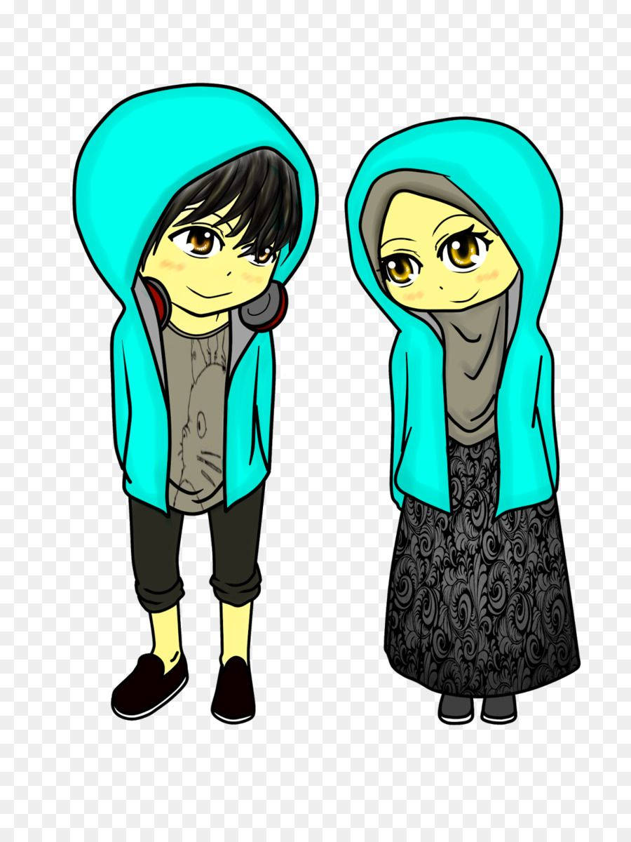 Muslim Couple Cartoon On Transparent Background Wallpaper