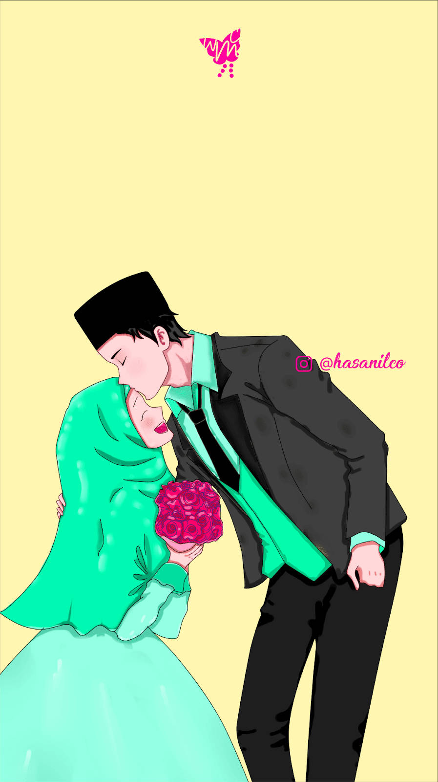 Muslim Couple Wedding Illustration Wallpaper
