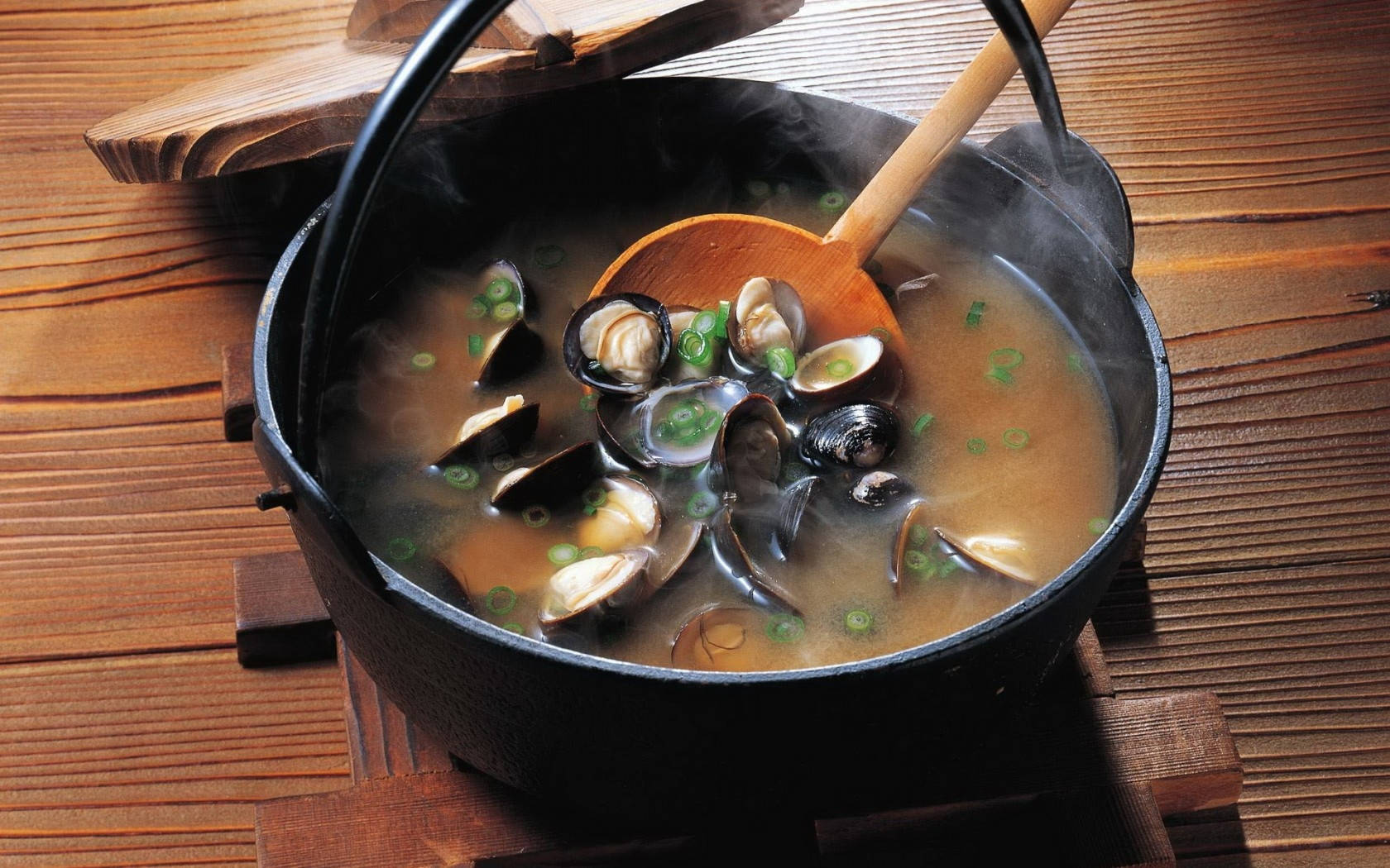 Mussel Miso Soup Dish On Casserole Wallpaper