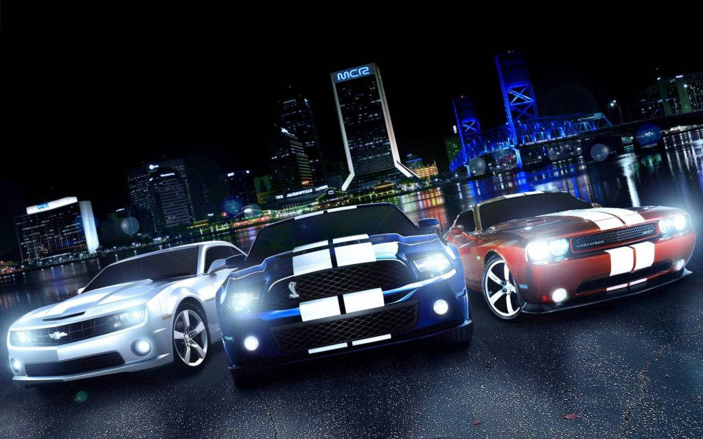 Mustang Hd With Headlights On Wallpaper