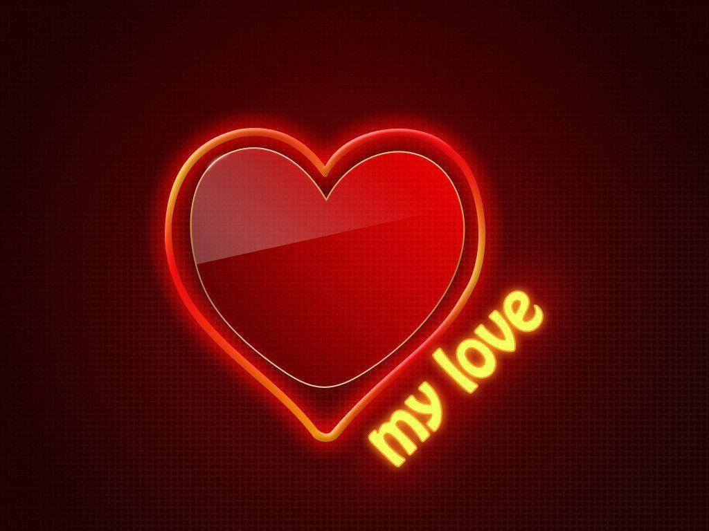 My Love Red Heart Yellow Text Wallpaper