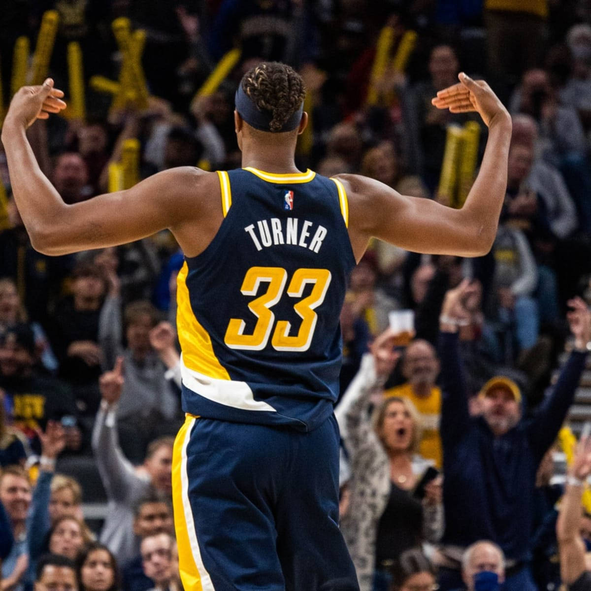 Myles Turner Hyping With Pacers Fans Wallpaper