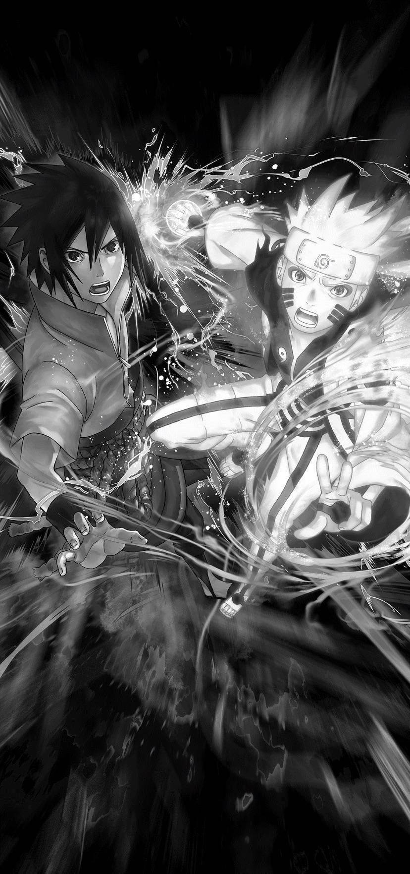Naruto And Sasuke Anime Black And White Iphone Wallpaper