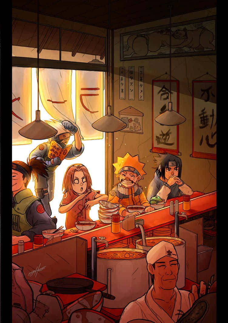 Naruto And Team 7 At Ramen House Wallpaper