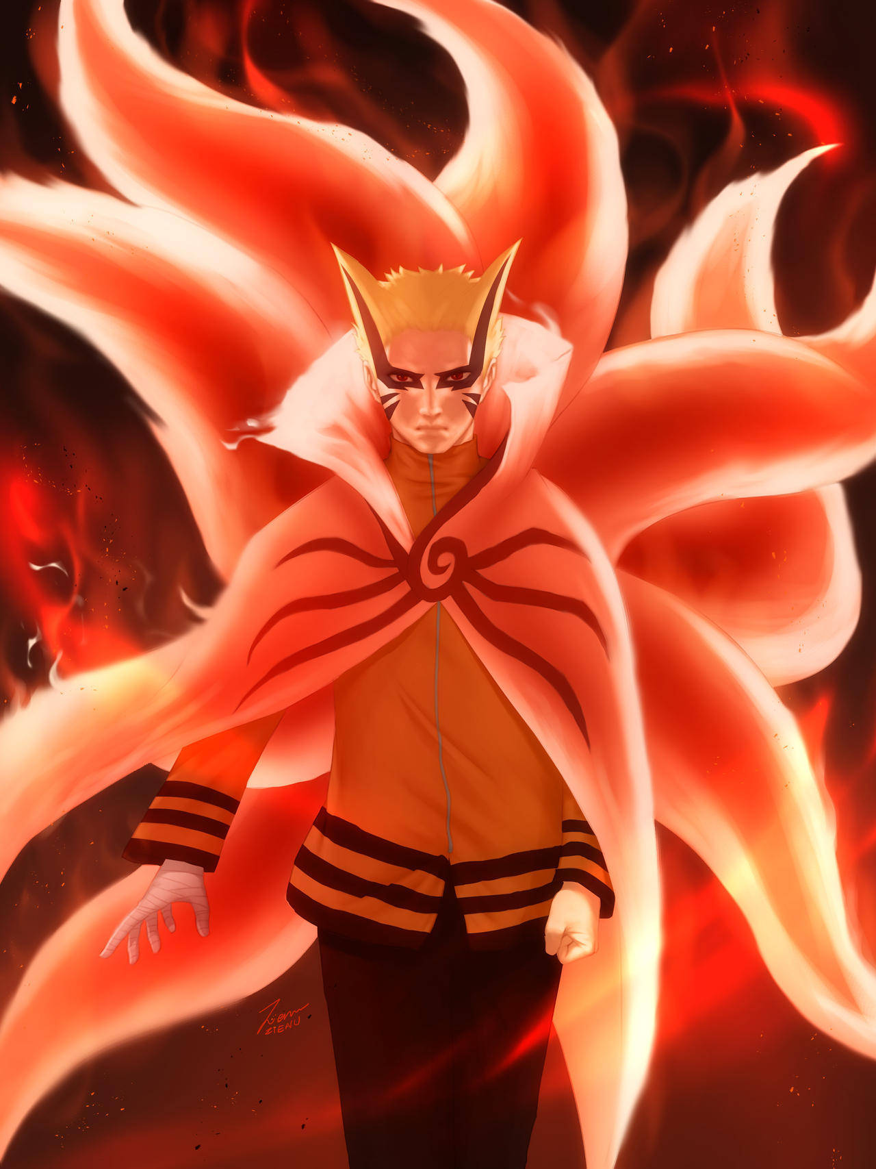 Naruto Baryon Mode Flaming Tails Wallpaper