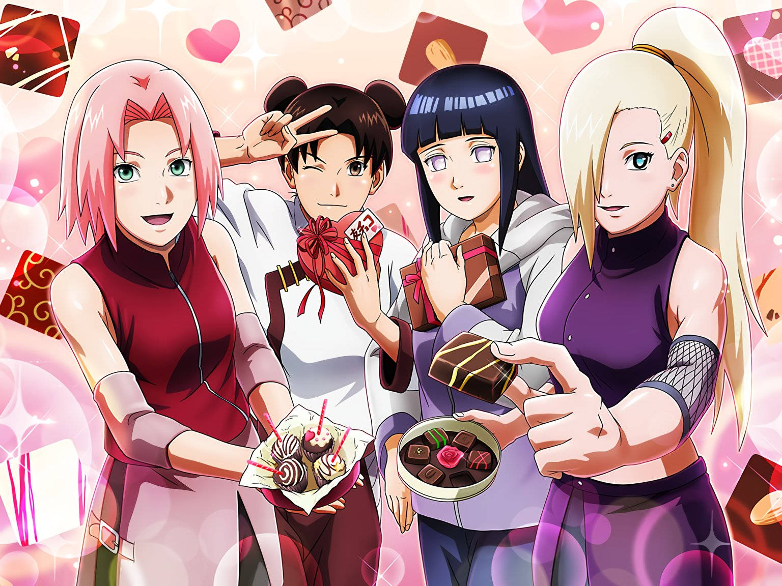 Naruto Girls With Valentine's Chocolate Wallpaper