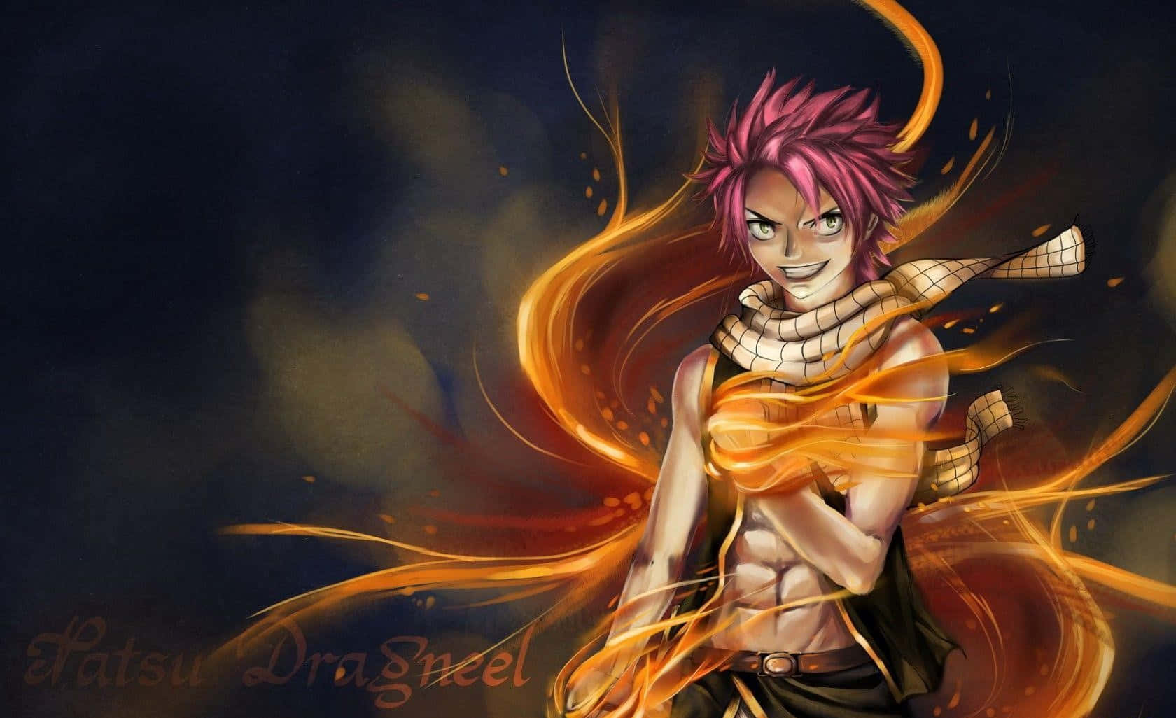 Natsu Dragneel Unleashing His Fiery Power Wallpaper