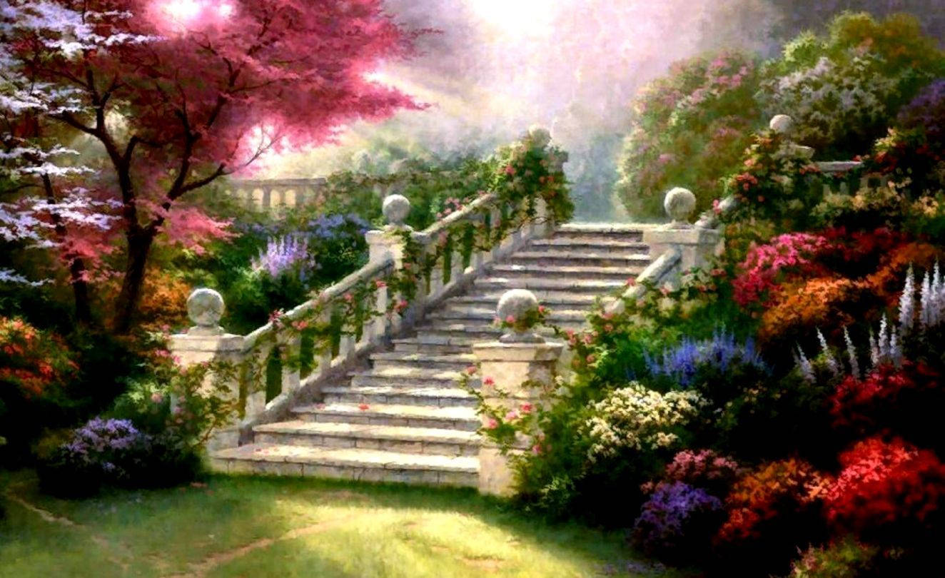 Nature Computer Staircase Art Wallpaper