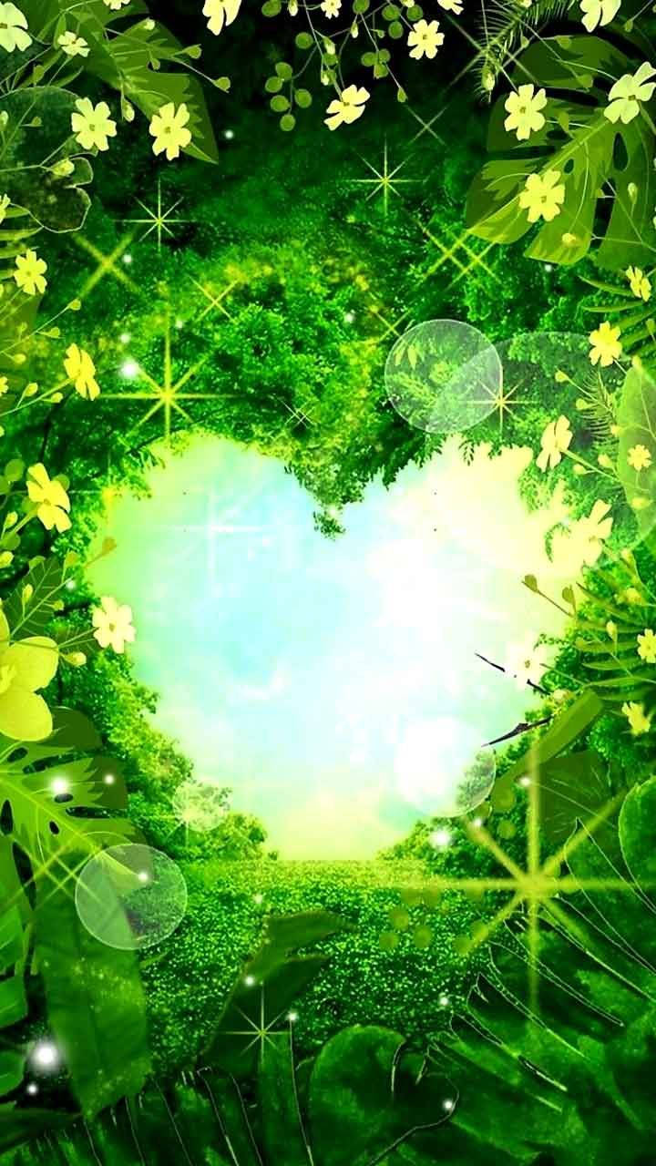 Nature Love Heart-shaped Greenery Wallpaper