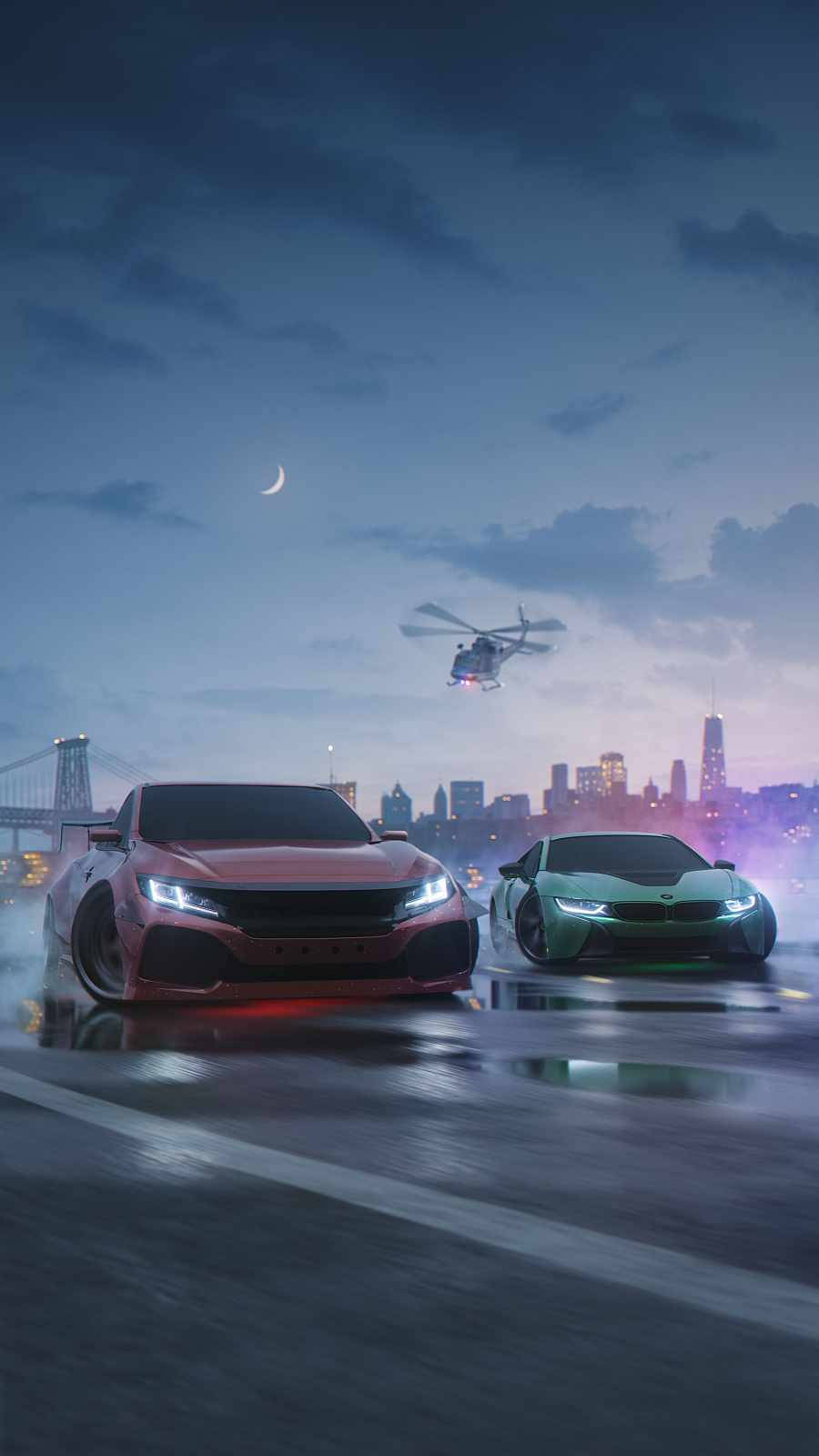 Need For Speed Cars Chased By Helicopter Iphone Wallpaper