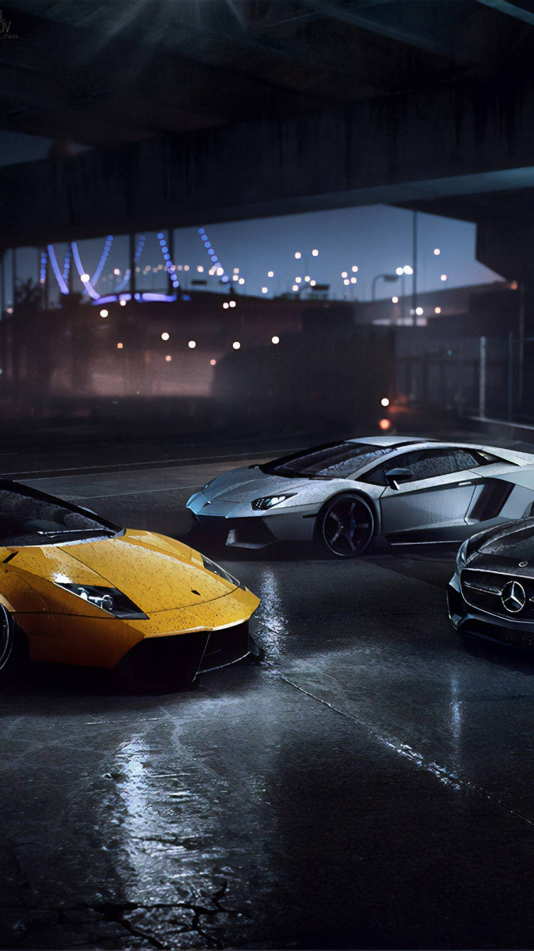 Need For Speed Sports Cars In Parking Lot Iphone Wallpaper