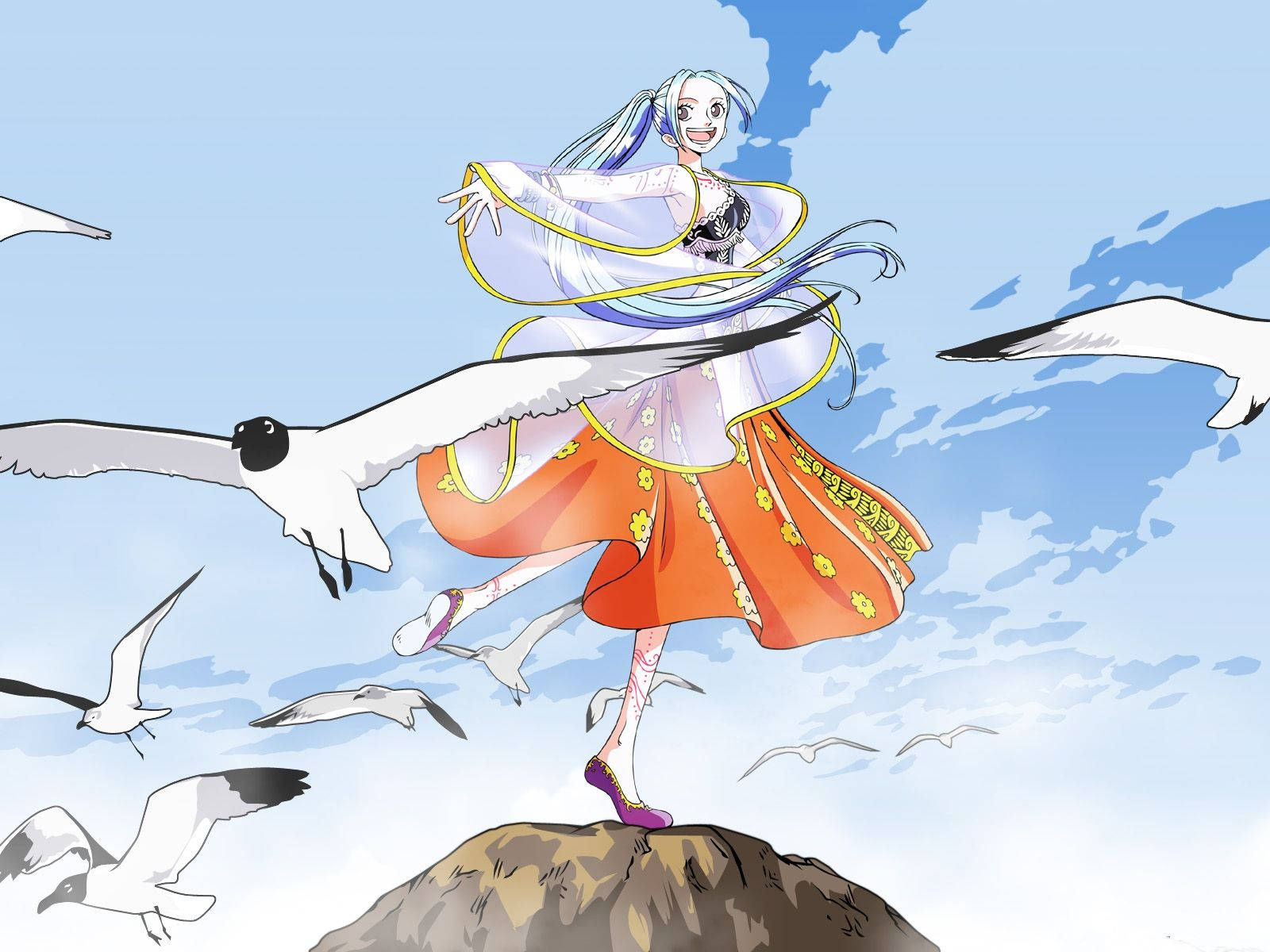 Nefertari Vivi Playing With Seagulls Wallpaper